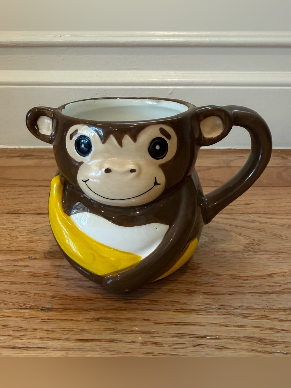 Cute Monkey Mug with Banana - Brown & Yellow Ceramic